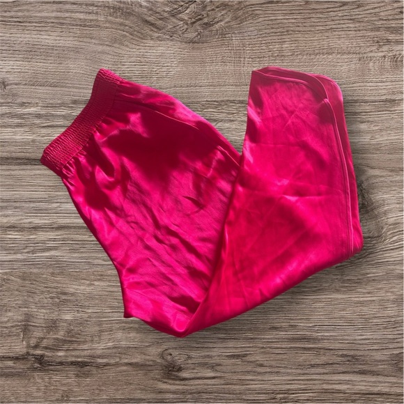 Zara Pink Magenta Elastic Waist Satin Split Hem Trousers Pants XXL hot pink - Picture 3 of 16